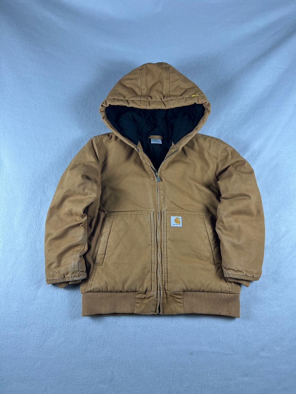 Carhartt Jacket Youth XL Brown Hooded Duck Canvas Quilted Warm Outdoor Workwear